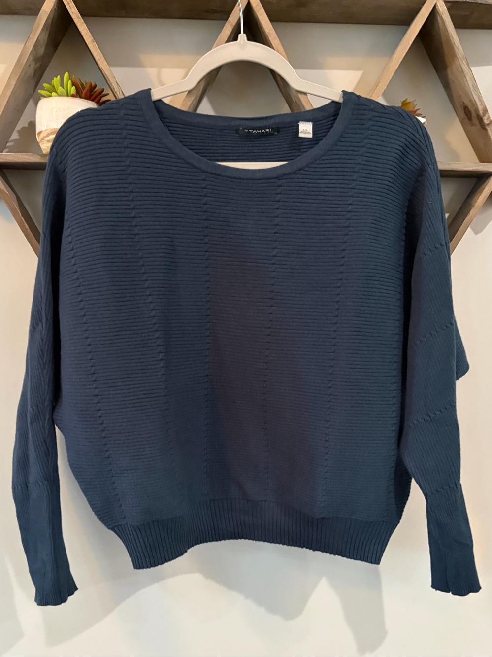 T. Tahari Navy knit sweater. Size large.